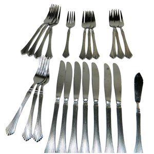 United Silver Co Ridges Flared SS Butter Knife Knives Dinner Salad Forks 22 Pcs
